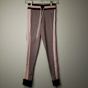 Victorias Secret PINK Yoga Campus Legging Mesh Stripe Dog Logo Gray White Sz XS